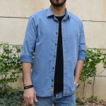 پیراهن آستین بلند یقه برگردان مردانه مدل نیلگون کد 18668638