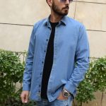 پیراهن آستین بلند یقه برگردان مردانه مدل نیلگون کد 18668638